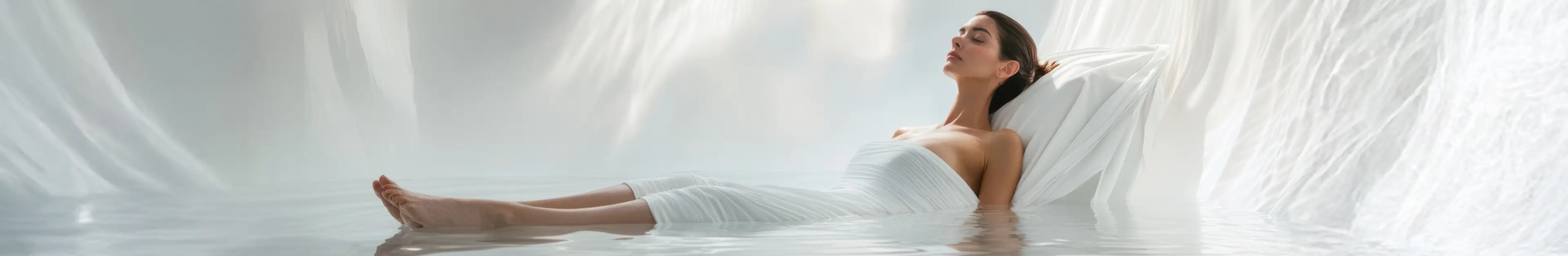 woman-floating-white-fabric-water
